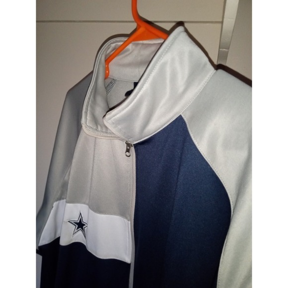 Dallas Cowboys Authentic Jackets & Blazers - DALLAS COWBOYS Blue & Gray NFL TRACK JACKET~Men's Large Tall Varsity Zip